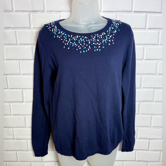 Talbots Navy Blue Beaded Sweater Women's Long Sleeve/size SP - Picture 1 of 8
